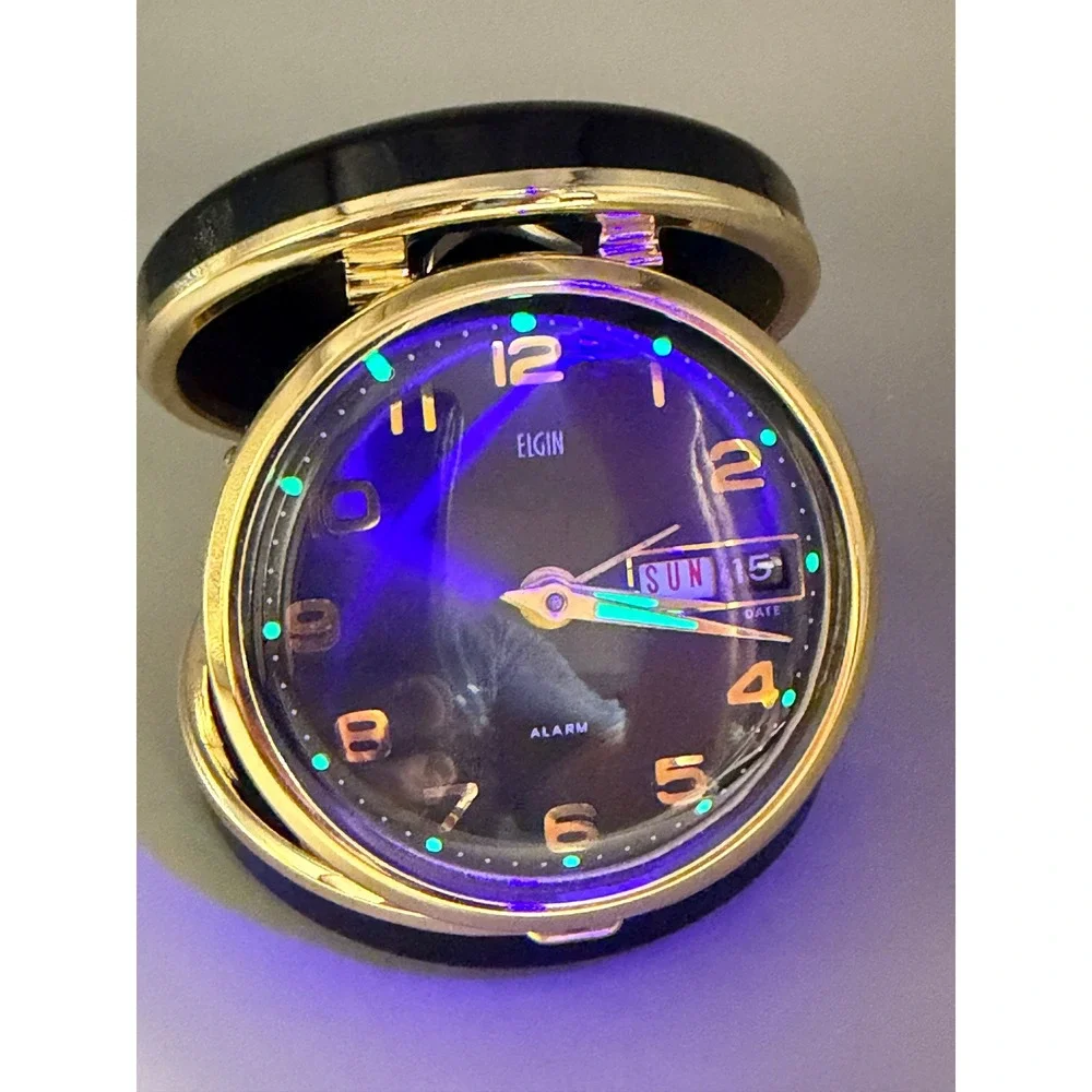 Vintage Elgin Travel Alarm Clock Day Date Japan 75th Anniversary 1903-1978 #1125